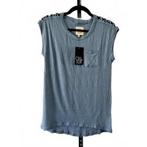 Anthropologie Chaser Vintage Wash Linen Cap Sleeve Top - Blue XS
